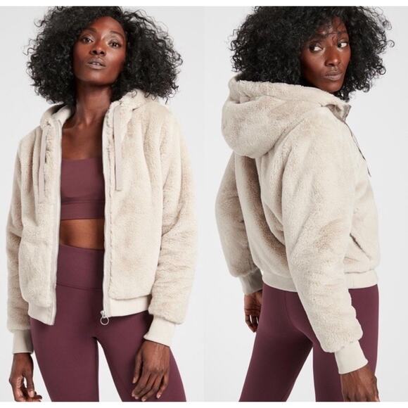 Athleta Faux Fur Jacket Ritual Size Large Cream Champagne Cotton Full Zip - Picture 14 of 14